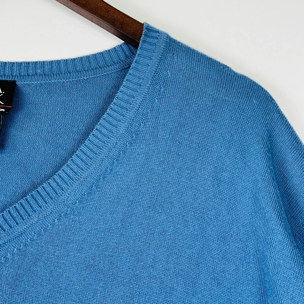 Jos. A. Bank V Neck Sweater Size XXL Blue 100% Pima‎ Cotton Ribbed